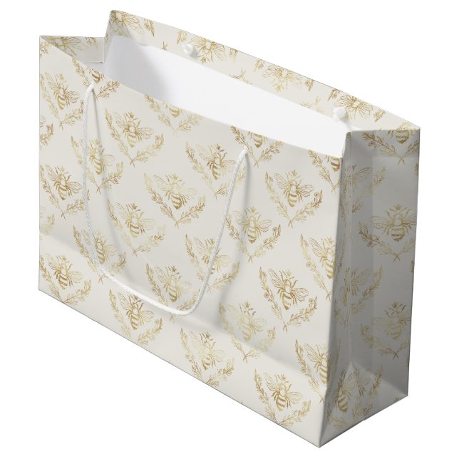 Grand Sac Cadeau Golden Bumble Bee avec un Motif de la Couronne (Devant Angle)