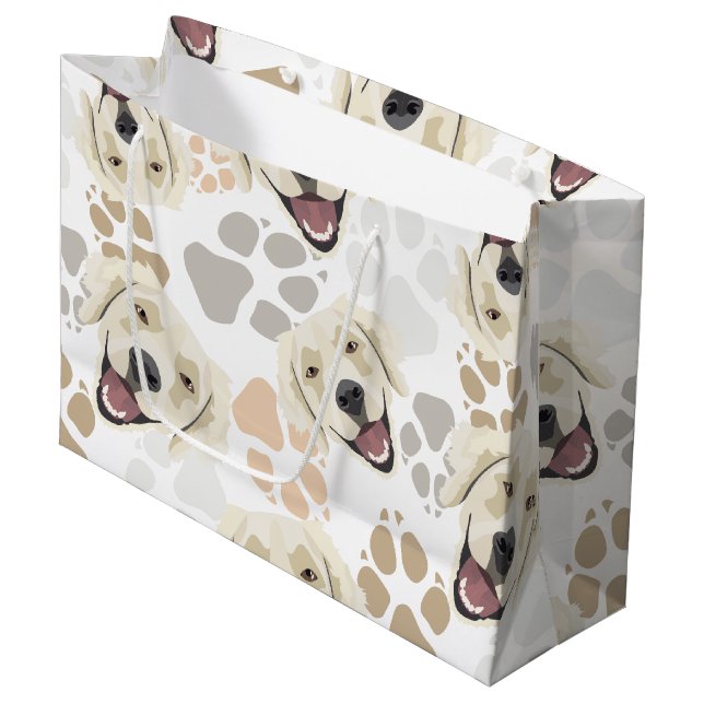 Grand Sac Cadeau Golden retriever de pattes de chien de motif (Devant Angle)