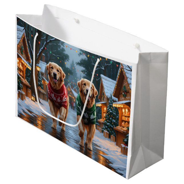 Grand Sac Cadeau Golden Retriever Dogs Christmas Snow Holiday (Devant Angle)