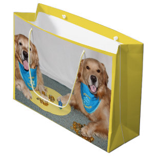 Grand Sac Cadeau Golden retriever jouant Dreidel Hanoukka