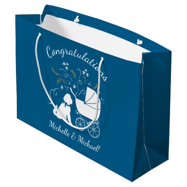 Grand Sac Cadeau Goldendoodle Chien Baby shower Garçon bleu (Dos Angle)