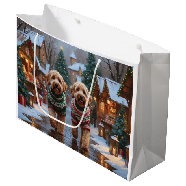 Grand Sac Cadeau Goldendoodle Dogs Christmas Snow Holiday (Devant Angle)