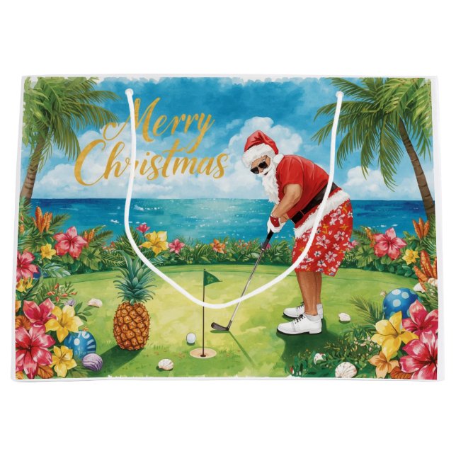 Grand Sac Cadeau Golf Christmas with Santa Claus in Hawaii (Devant)
