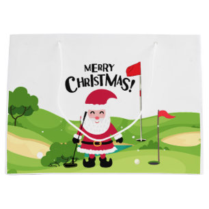 Grand Sac Cadeau Golf Santa Claus Joyeux Noël sur Green