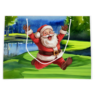 Grand Sac Cadeau Golf Santa Claus sur Golf Course Noël
