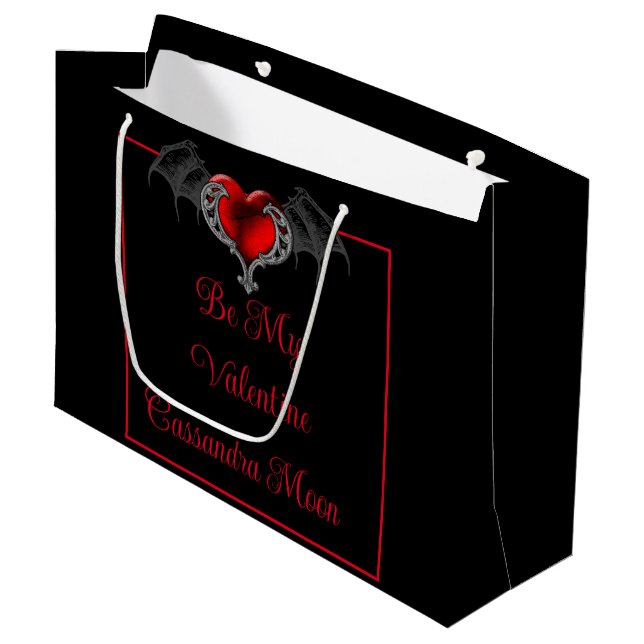 Grand Sac Cadeau Goth Heart with Bat Wings Personnalisé (Devant Angle)