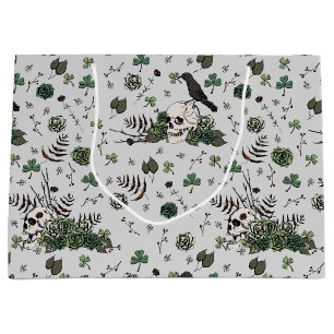 Grand Sac Cadeau Goth Jour de la Saint Patrick Floral Skuls Mariage