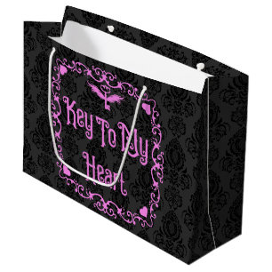 Grand Sac Cadeau Goth Valentine Clé De Mon Coeur Rose
