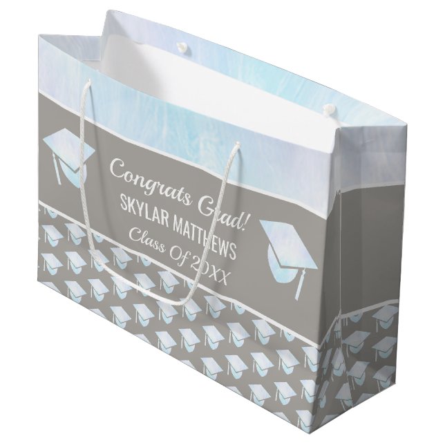Grand Sac Cadeau Graduation White Opal Motif Congrats tendance (Devant Angle)