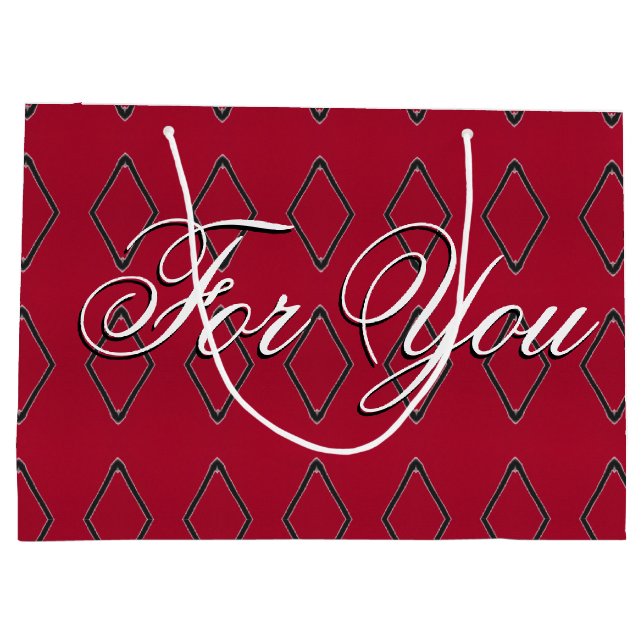 Grand Sac Cadeau Grand Burgundy Diamond Design Papier Cadeau (Dos)