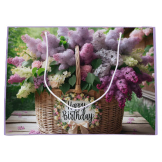 Grand Sac Cadeau Grand panier avec Lilacs, Joyeux anniversaire par 