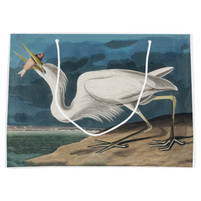 Grand Sac Cadeau Grande Peinture de la faune d'Audubon Heron blanc (Devant)