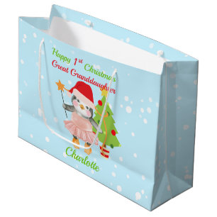Grand Sac Cadeau Grande Petite-fille Joyeux 1er Pingouin de Noël