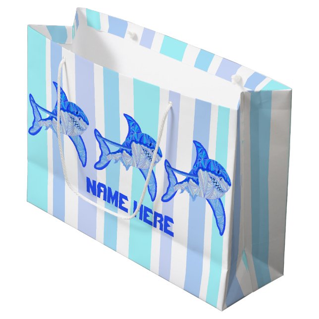Grand Sac Cadeau Grandes rayures colorées de mer de requin blanc de (Devant Angle)