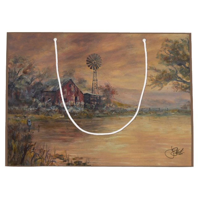 Grand Sac Cadeau Grange ancienne Peinte à la main (Devant)