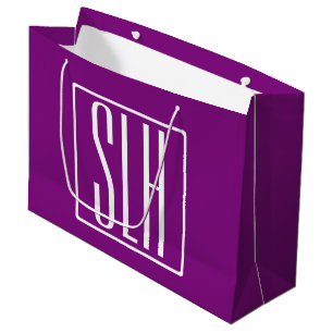 Grand Sac Cadeau Gras moderne 3 initiales Monogramme Blanc et pou