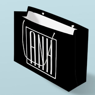Grand Sac Cadeau Gras moderne 3 initiales Monogramme Blanc sur no