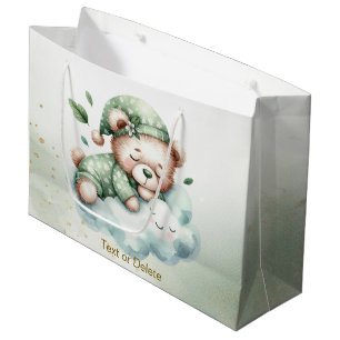 Grand Sac Cadeau Green Boho Sleeping Teddy Bear mignonne Party
