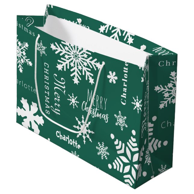 Grand Sac Cadeau Green Custom Nom Noël Fête neige (Devant Angle)