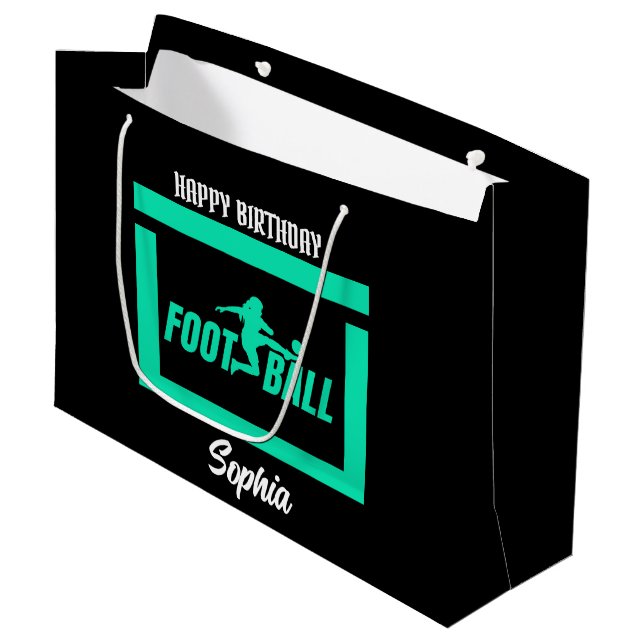 Grand Sac Cadeau Green Football Player Girl, Birthday Girl Team (Devant Angle)