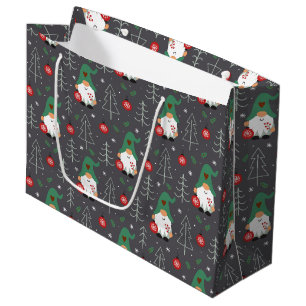 Grand Sac Cadeau Green Gnome Arbre de Noël Motif