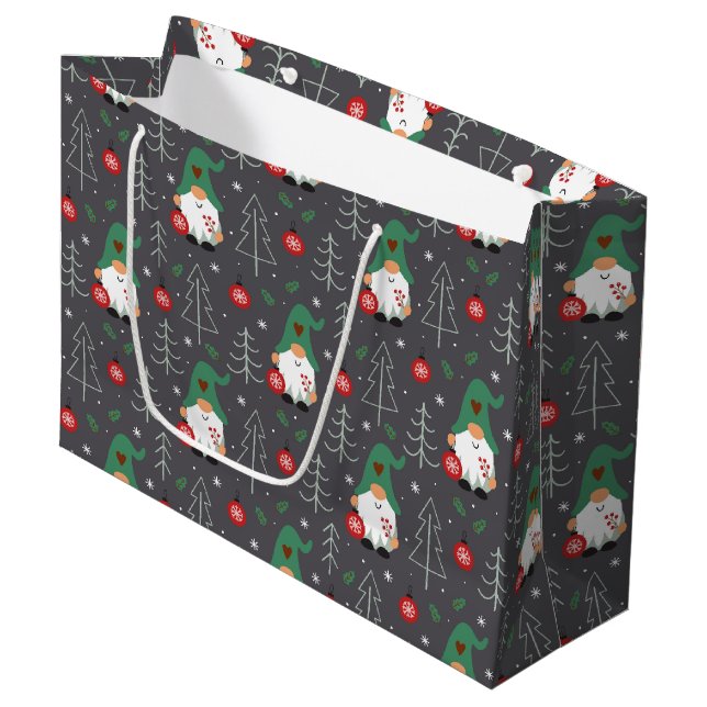 Grand Sac Cadeau Green Gnome Arbre de Noël Motif (Devant Angle)