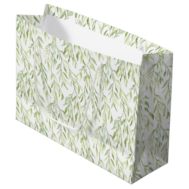 Grand Sac Cadeau Green Leaves Bridal Shower (Devant Angle)