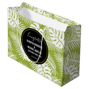 Grand Sac Cadeau Green Palm Leaf Motif Tropical Congrats Mariages