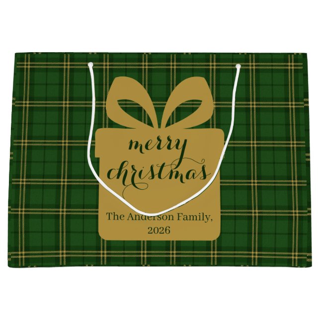 Grand Sac Cadeau Green Plaid Christmas Festive Pattern -  (Devant)