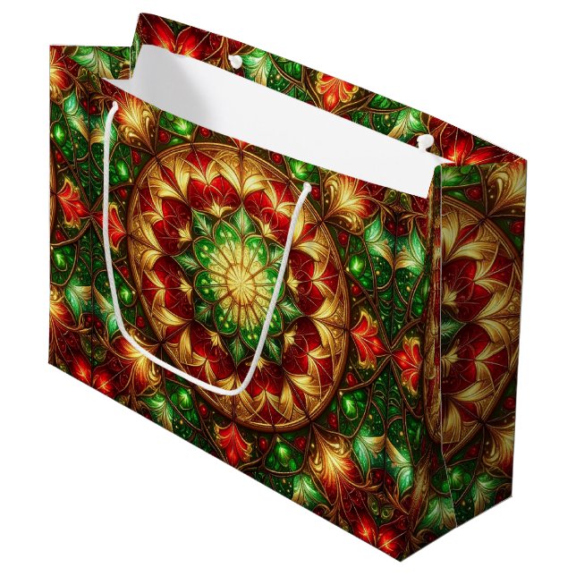 Grand Sac Cadeau Green Red Decorative Holiday Gift Bag (Devant Angle)