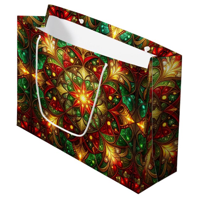 Grand Sac Cadeau Green Red Decorative Holiday Gift Bag (Devant Angle)