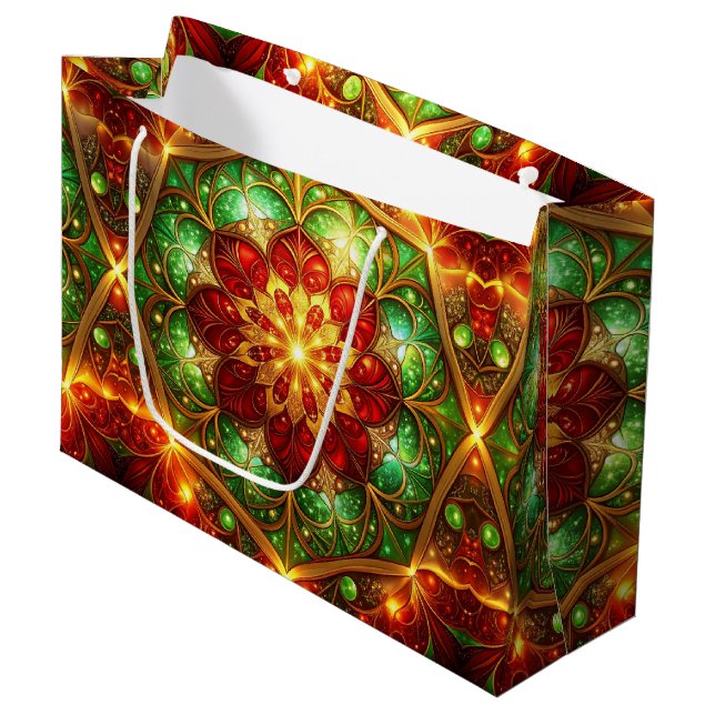 Grand Sac Cadeau Green Red Decorative Holiday Gift Bag (Devant Angle)