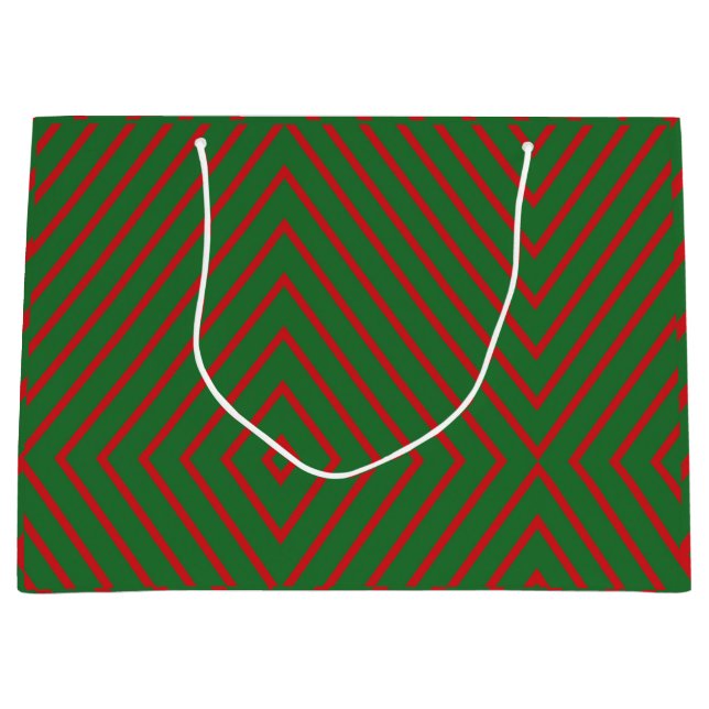 Grand Sac Cadeau Green & Red Diagonal Lines Gift Bag (Devant)