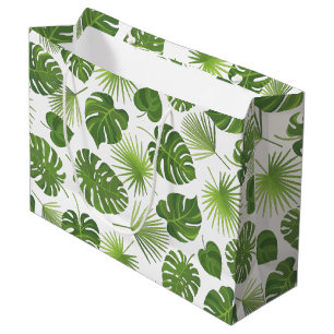 Grand Sac Cadeau Green Tropical Feuille Motif Classy