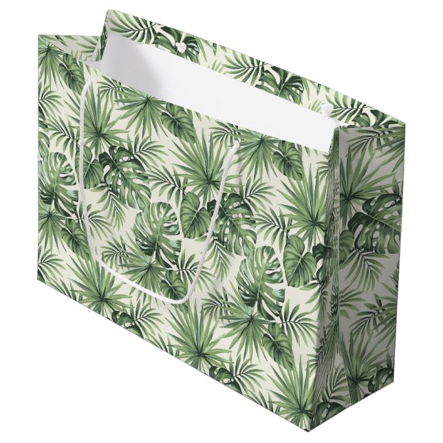 Grand Sac Cadeau Green Tropical Palm Feuille Motif (Devant Angle)