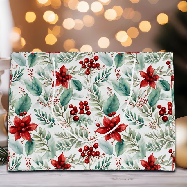 Grand Sac Cadeau Greenery Christmas Flower Poinsettia (Créateur téléchargé)