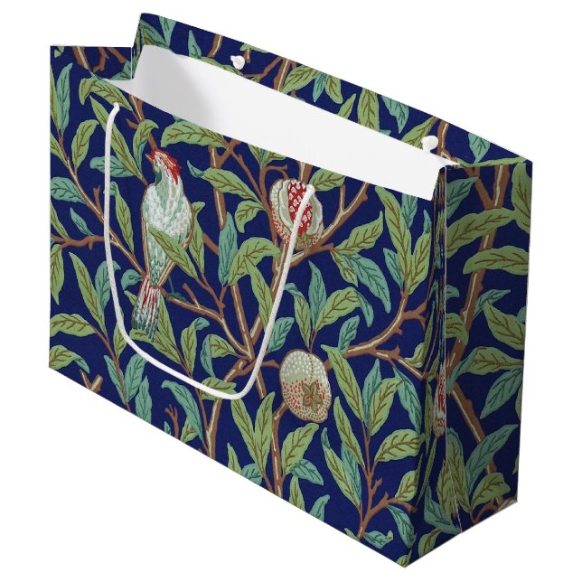 Grand Sac Cadeau Grenade et Petit Oiseau, William Morris Large (Devant Angle)