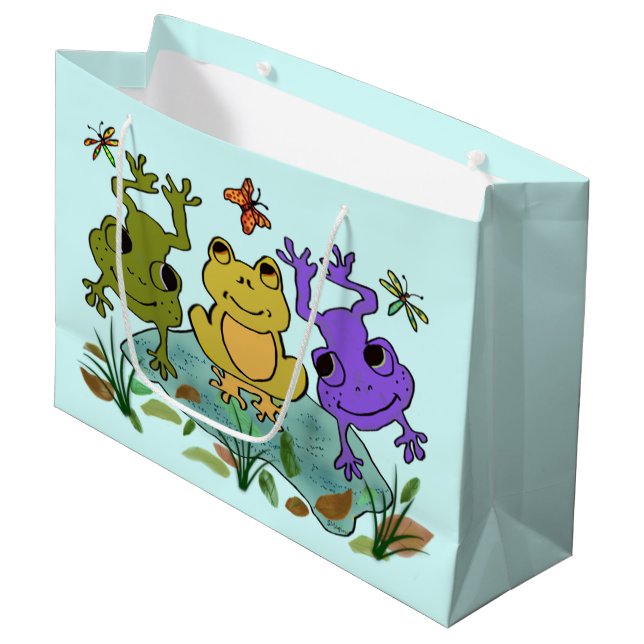 Grand Sac Cadeau Grenouille heureuse (Devant Angle)