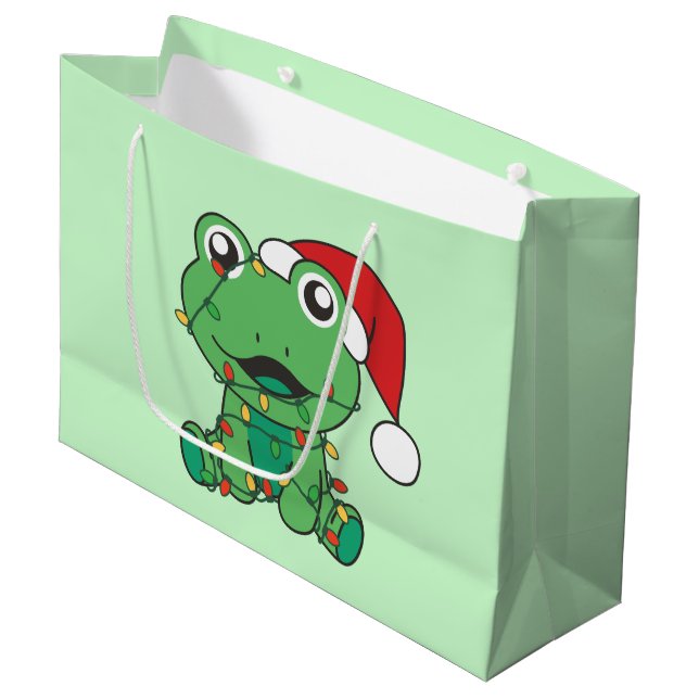 Grand Sac Cadeau Grenouille Noël Animaux d'hiver Grenouilles de Noë (Devant Angle)