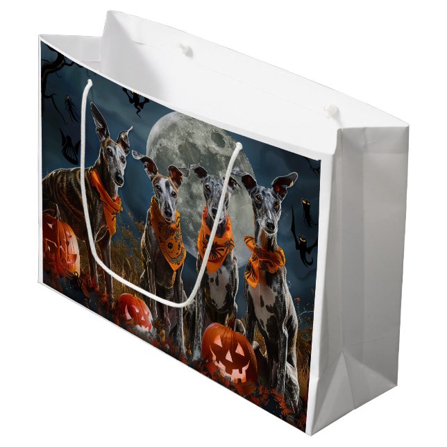 Grand Sac Cadeau Greyhound Halloween Éffrayant (Devant Angle)
