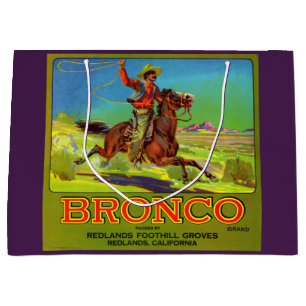 Grand Sac Cadeau Grille de fruits Bronco des années 1920 étiquette