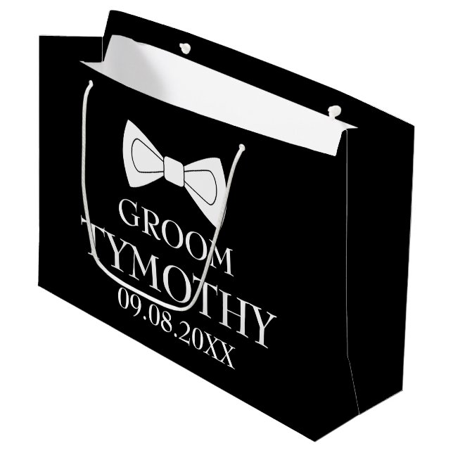 Grand Sac Cadeau Groom Black Elegant Nom moderne Cadeaux Mariage La (Devant Angle)