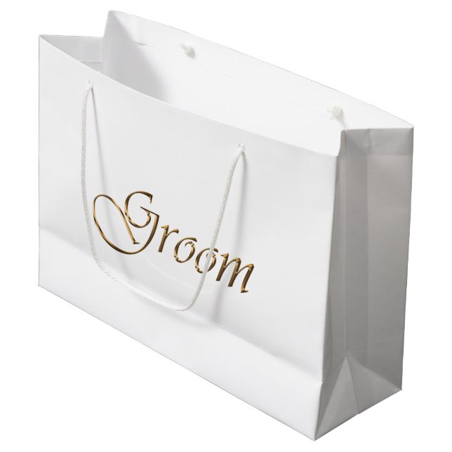 Grand Sac Cadeau Groom, écriture or élégante calligraphie (Devant Angle)