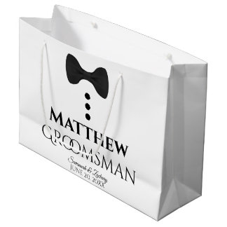 Grand Sac Cadeau Groomsman Wedding Favor - Cravate noire et boutons