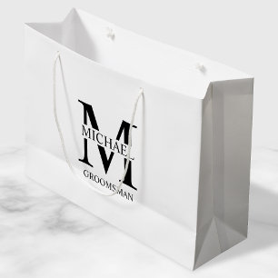Grand Sac Cadeau Groomsmen Personnalisé Classique Monogramme et nom