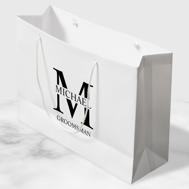 Grand Sac Cadeau Groomsmen Personnalisé Classique Monogramme et nom (Créateur téléchargé)