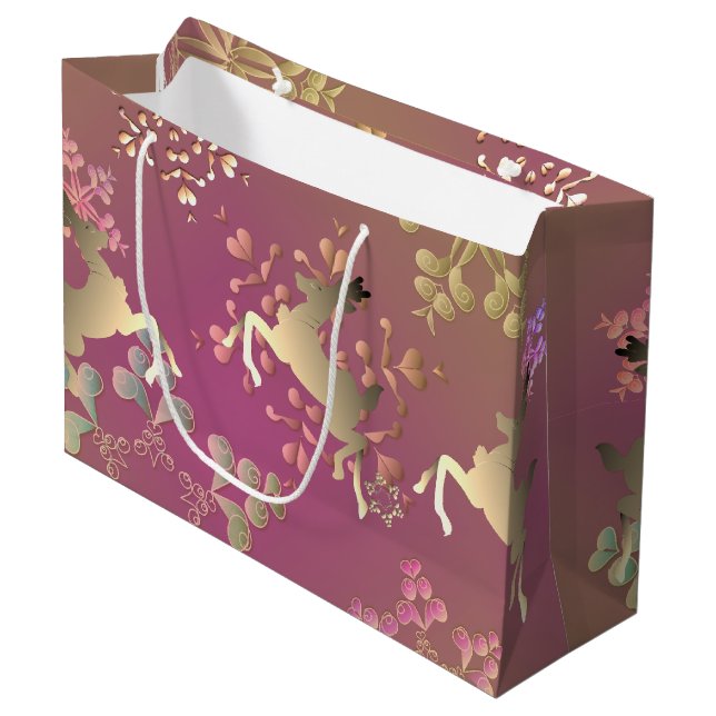 Grand Sac Cadeau Gros rennes et flocons de neige (Devant Angle)