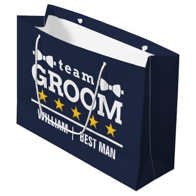 Grand Sac Cadeau Groupe d'équipe | Groomsman | Licence | bleu marin (Devant Angle)