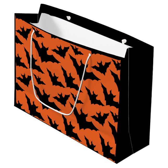 Grand Sac Cadeau Halloween chauves-souris noires orange cool éffray (Devant Angle)