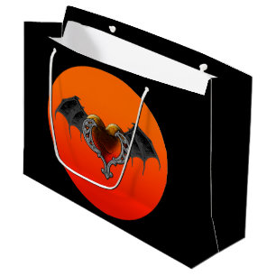 Grand Sac Cadeau Halloween Goth Orange Heart & Bat Wings Cadeau